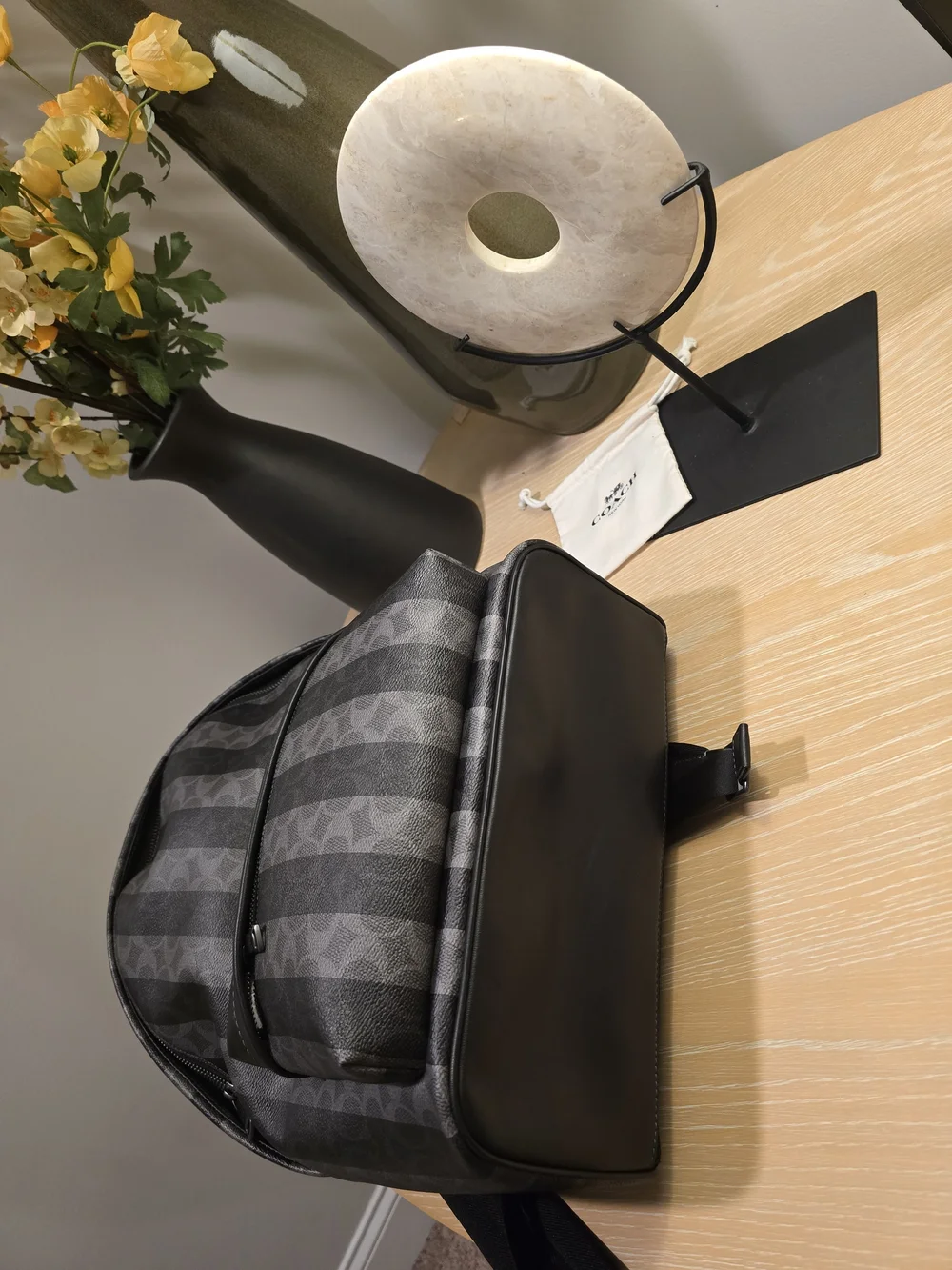 Coach Men's Signature Stripe Backpack in Gray and Black